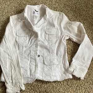 Live a Little white denim jacket PM